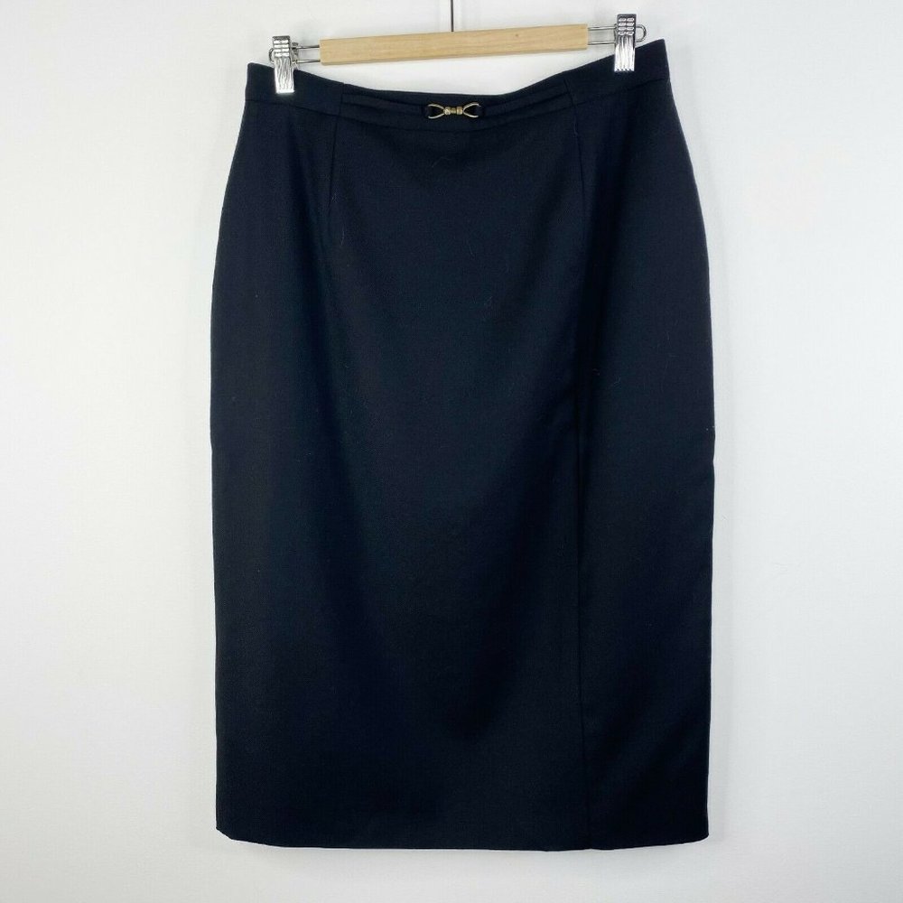 VTG PROPORTION PETITE Denise Cape Women Black Lined Wool Pencil Skirt Size 14